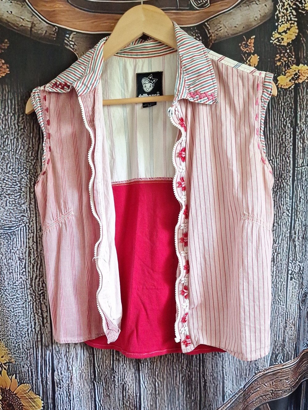 dollhouse Pink Striped Sleeveless Button Front Top